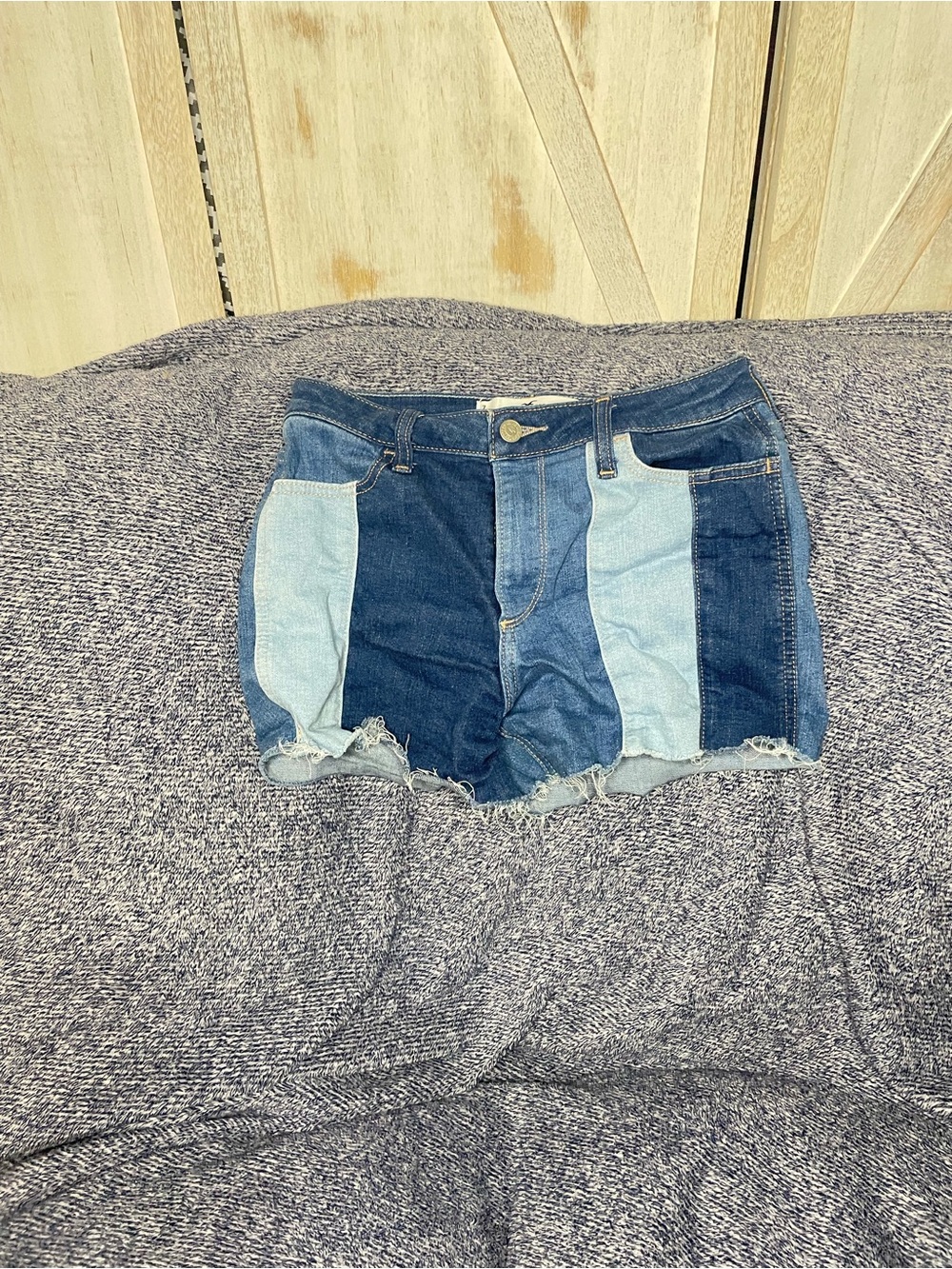 Hollister Patchwork Two-Tone Blue Denim Shorts